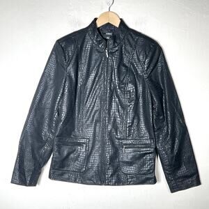 Elementz Black Faux Leather Snake Textured Jacket Jacket Size Medium M b179